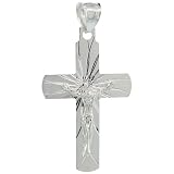 Sterling Silver Crucifix Pendant ( Jesus Christ on Latin Cross ), 1 1/2 in. (38mm) tall, w/ 18 in. Thin Box Chain