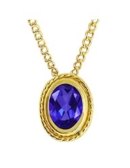 0.70 Ct Oval Cut Tanzanite Gold Plated Silver Pendant with 18" Silver Chain