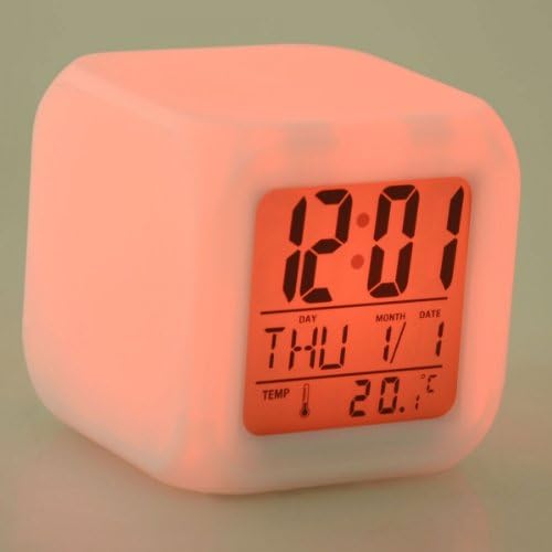 7 LED Color Change Digital Cube Alarm Clock Thermometer Calendar