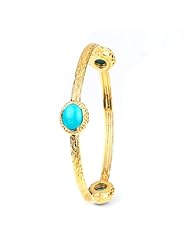 Sterling Silver - Silver & Cabochon Turquoise CZ Bangle