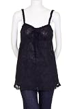 Trinity Spaghetti Strap Elastic Waist Front Empire Baby Doll Lined Cami Top Black