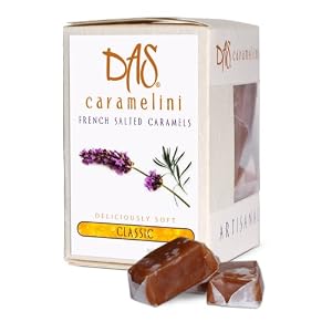 All Natural Fleur de Sel Caramels- Classic Lavender, 4 Oz Box by Das Caramelini