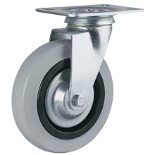 Revvo Caster Sovereign Series Plate Caster, Swivel, Rubber Wheel, 264 lbs Capacity, 4" Wheel Dia, 1-3/16" Wheel Width, 5" Mount Height, 4" Plate Length, 3-1/8" Plate Width