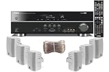 Yamaha RXV367 3D-Ready 5.1-Channel Digital Home Theater Audio/Video Receiver + Set of 6 Yamaha All Weather Indoor / Outdoor 120 watt Wall Mountable Natural Sound 2-way Acoustic Suspension Speakers with Exclusive Dual Tweeters - White & Paintable + 100ft 16 AWG Speaker Wire