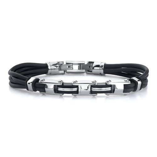 Modern Fashion: Stainless Steel H-Link Multi-cord Rubber Bracelet for Men