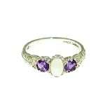 Image of 9ct White Gold Ladies Colourful Fiery Opal & Amethyst Ring - Free Delivery - Finger Sizes L to Z Available