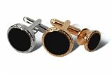Geoffrey Beene Genuine Black Onyx Cufflink and Stud set with Nugget Edge Gold or Silver Trim