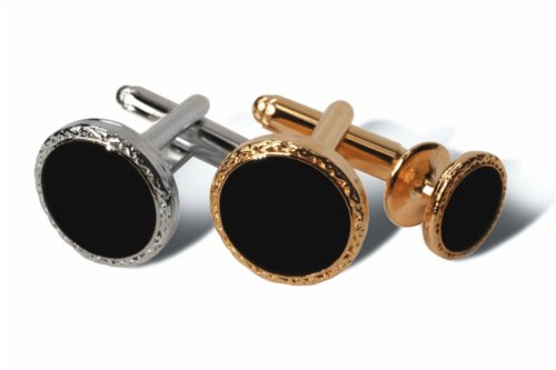 Click here to buy Geoffrey Beene Genuine Black Onyx Cufflink and Stud set with Nugget Edge Gold or Silver Trim.