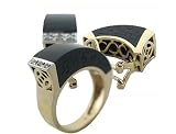 Onyx Angles Earring and Ring with Block Etching on Side Set, 14k Gold