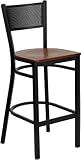 HERCULES™ Series Black Grid Back Metal Restaurant Bar Stool with Cherry W ....