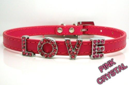 Extra Small Hot Pink Matte Leather with Swarovski Grade Crystal Collar for Cat/dog with Diamante Buckle ***Customize Your Own Pet Name***