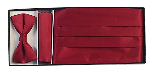 Gioberti Men's Satin Formal Bow Tie, Pocket Square, and Cummerbund Set