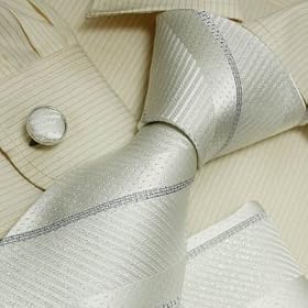 Buy H5006 new Designes White Striped 100% Jacquard Woven Silk Tie Hanky Mens Necktie and Cuff Links... by Y&G