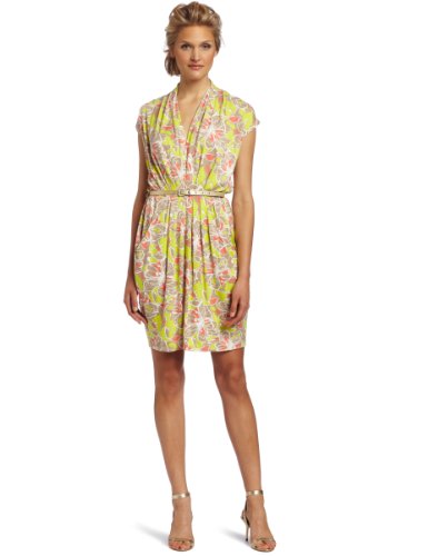 Anne Klein Women's Petite Floral Print Dress, Lime Sorbet Multi, Petite/Small