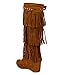 Nature Breeze BD05 Women Suede Fringe Studded Moccasin Knee High Wedge Boot - Tan