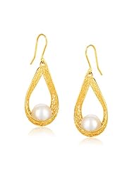Italian Design 14K Yellow Gold Pearl Crochet Teardrop Ribbon Earrings