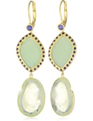 Zaiken Jewelry "Organic Slices Collection" Framed Chrysoprase and Prehnite Slices with Blue Sapphire Drop Earrings