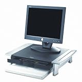 Office Suites Monitor Riser, 20w x 14.0625d x 4 - 6-1/2h, Black/Silver