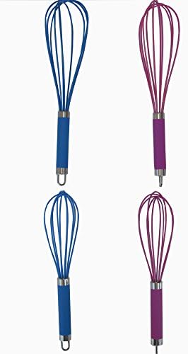 Ioven Silicone Whisk Set with Stainless Steel Handles Egg Beater(Set of 4, 2 Colors,2 Sizes 10 Inch 12 Inch) Durable, Attractive, Non-stick, Won't Rust.Essential Cooking Utensil and Bakeware Tool
