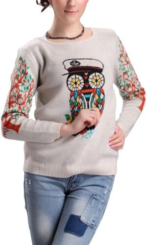 Sikya Women's Fashion Knitted Long Sleeves Colorful Owl Pullover Sweater