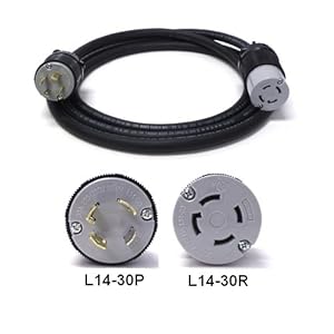 L14-30 Power Cord for Portable Generators - 10 Foot L14-30P plug to L14-30R connector 30A 125/250V