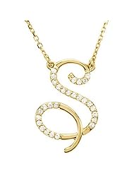 14K Yellow Gold Diamond Initial Necklace "S" -- LIFETIME WARRANTY