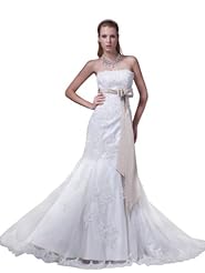 Strapless Beaded Lace-Up Sequined  Spring Fall Mermaid Satin Wedding Dress  with a Court Train  With a Bow(s) and a Ribbon  and a Sash 