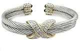 Cubic Zirconia Bracelet - Designer Inspired Two Tone Pave CZ Bangle
