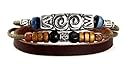 Mayan Style Beaded Leather Zen Bracelet - Adjustable, Fits 5.5 to 8 Inches, for Men, Women, Teens, Boys and Girls. (Silver Gift Box)