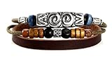 Mayan Style Beaded Leather Zen Bracelet - Adjustable, Fits 5.5 to 8 Inches, for Men, Women, Teens, Boys and Girls. (Silver Gift Box)