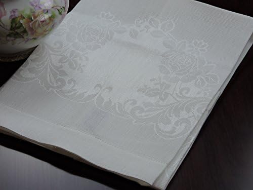Thomas Ferguson White Linen Rose Damask Huck Towel 18 x 32in (46 x 81cm)