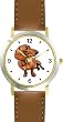 Dachshund (Shorthaired) Dog - WATCHBUDDY&reg; DELUXE TWO-TONE THEME WATCH - Arabic Numbers - Brown Leather Strap-Women's Size-Small