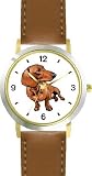 Dachshund (Shorthaired) Dog - WATCHBUDDY® DELUXE TWO-TONE THEME WATCH - Arabic Numbers - Brown Leather Strap-Children's Size-Small ( Boy's Size & Girl's Size )