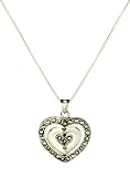 Marcasite Striped Heart Pendant on Sterling Silver Chain Necklace 18