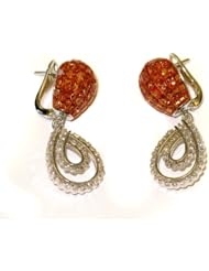 18kt White Gold Diamond Pave Gemstone Drop Earrings Fine Jewelry