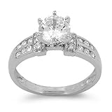 Incomparable Aura and Value in a Stylish Silver Engagement Ring, 1.50 Carat Total Weight, Designed with Top Quality Diamond Colored Cubic Zirconia, Featuring Round Cut Center and Side Stones, Free Shipping, Sale Price Offer, Comes with Free Special Gift Pouch and Box