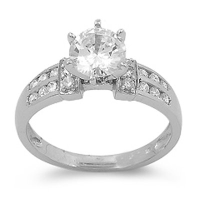 Incomparable Aura and Value in a Stylish Silver Engagement Ring, 1.50 Carat Total Weight, Designed with Top Quality Diamond Colored Cubic Zirconia, Featuring Round Cut Center and Side Stones, Free Shipping, Sale Price Offer, Comes with Free Special Gift Pouch and Box