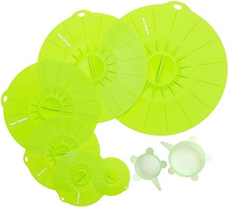 The Only Set of 6 Silicone Suction Lids and Food Covers and Bonus 2 Stretch Lids