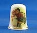 Porcelain China Collectable Thimble -- Bringing Home the Christmas tree with Free Gift Box
