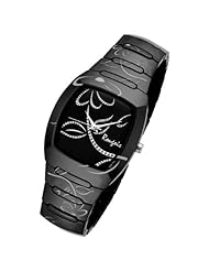 Rougois Ladies Bloom Series Black Ceramic Silver Trim Watch Rc2377bs