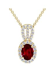 14K Yellow Gold Oval Cut Ruby And Round Diamond Pendant