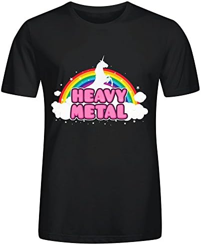 Heavy Metal Funny Unicorn Rainbow Mosh Paordy Design Crew Neck T Shirts For Man Black
