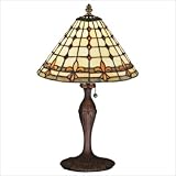 IMAGE OF Meyda Tiffany 99771 Fleur-De-Lite - One Light Accent Lamp, Timeless Bronze Finish with Dark Peacock and Beige Stained Glass