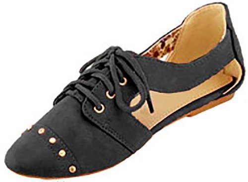 Womens Faux Leather Oxfords W/Cut Outs,Leopard Lining & Studs 4 Colors