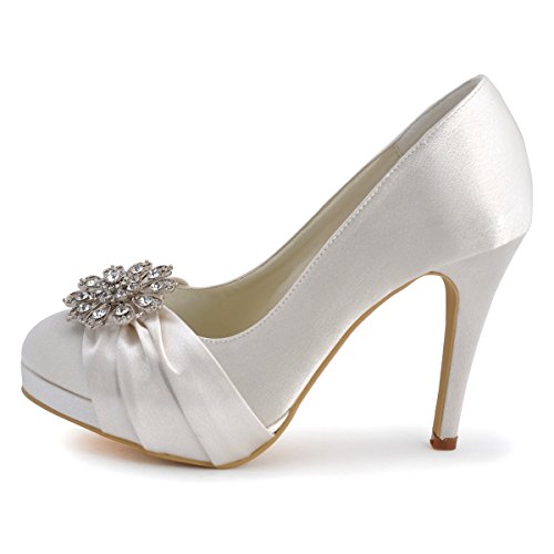 ElegantPark EP2015PF Women's Closed Toe Platform High Heels Pumps Rhinestones Buckles Satin