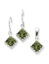 Sterling Silver Olivine CZ Earrings And Pendant Set
