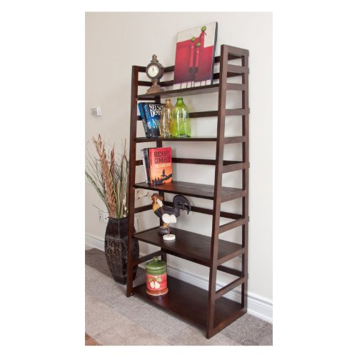 Simpli Home AXSS008KD Acadian Collection Ladder Shelf Bookcase, Rich Tobacco Brown, 1-Pack