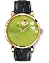 SPRAWL Aanalog Fashion Series Gold Ladies Watches of Genuine Black Leather Strap,Unique Wrist Watch for Women Girls Designed with Girl listening to music in the garden