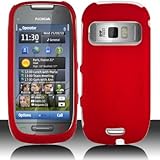 Red Hard Plastic Rubberized Case Cover for Nokia C7 Astound