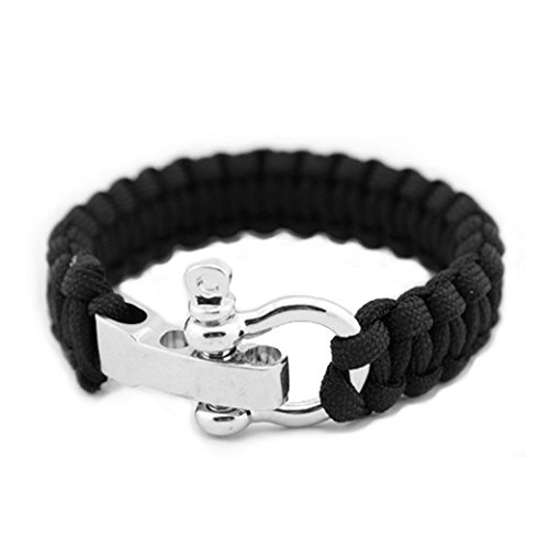 Ideal Survival Paracords Bracelet with Stainless Metal Bow Shackle - Black Style